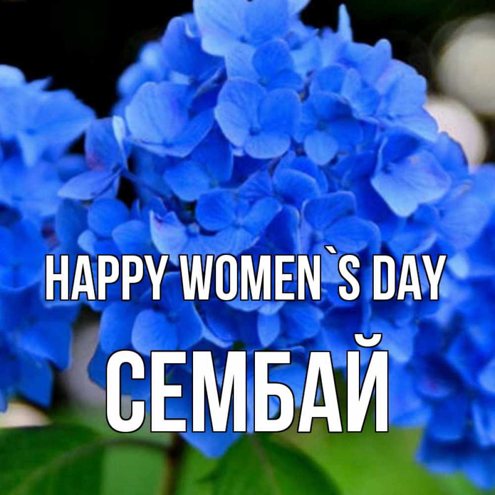 Greetings card с именем, СЕМБАЙ happy women`s day синие цветы Greetings with text for free download 